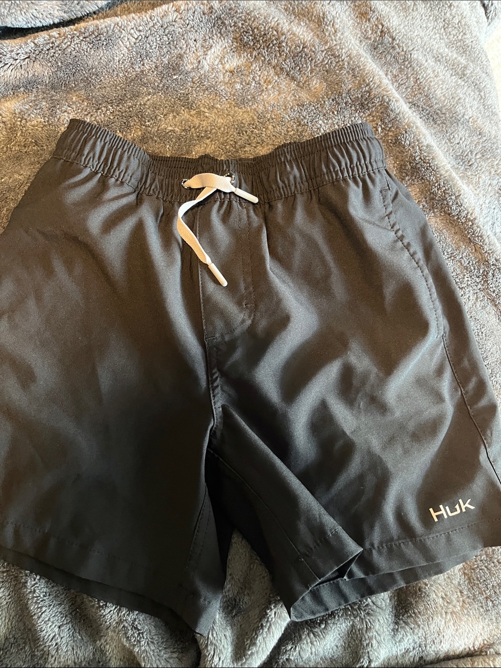Huk Black Swim Shorts with White Drawstring
